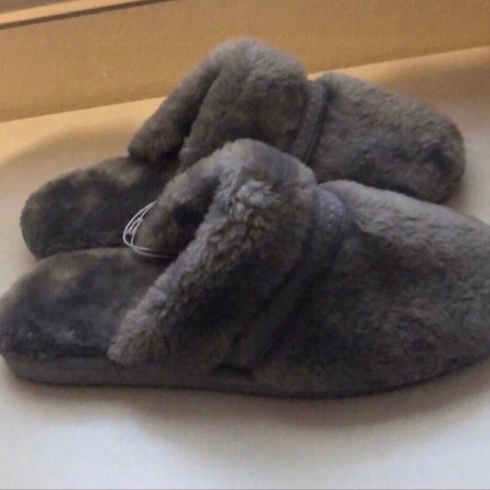 New Women's Slippers Sonoma Goods For Life Gray Plush Faux Fur Clog Size XLARGE